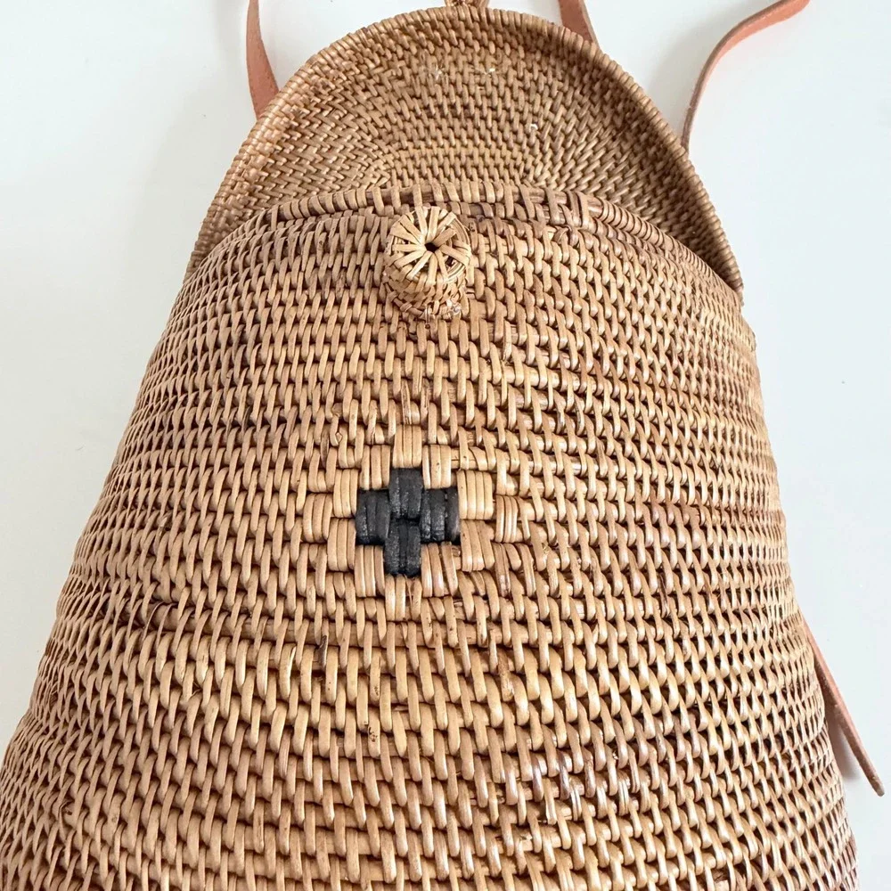 Woven Wicker Leather‎ Strap Mini Backpack